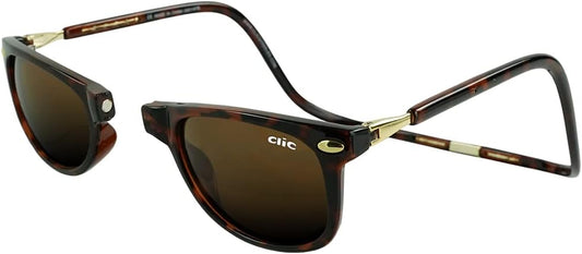 CliC Expandable Magnetic Sunglasses, Polarized Lenses, Adjustable Temple, Permanent Headband, Ashbury (Tortoise)