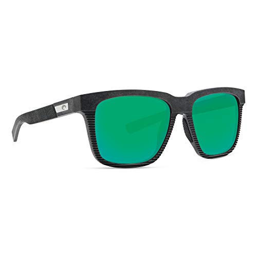 Costa Del Mar Men's Pescador Rectangular Sunglasses, Net Grey/Blue Rubber/Green Mirrored Polarized, 55 mm